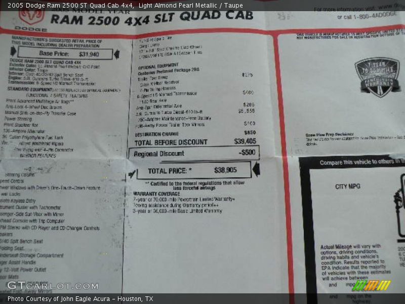  2005 Ram 2500 ST Quad Cab 4x4 Window Sticker