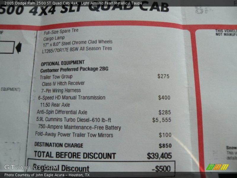  2005 Ram 2500 ST Quad Cab 4x4 Window Sticker