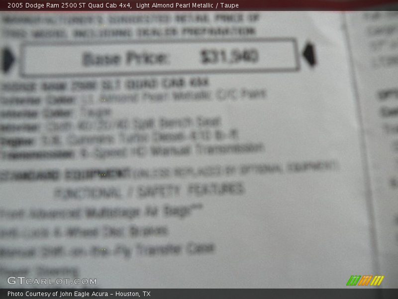  2005 Ram 2500 ST Quad Cab 4x4 Window Sticker