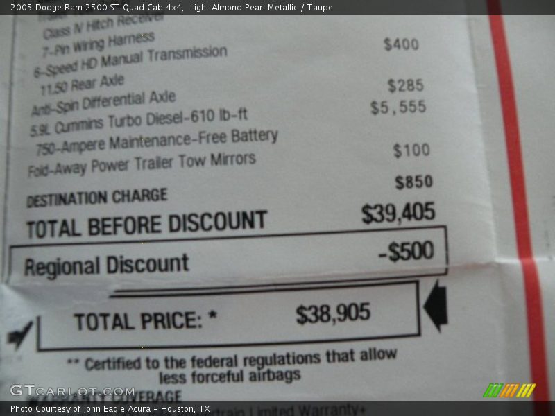  2005 Ram 2500 ST Quad Cab 4x4 Window Sticker