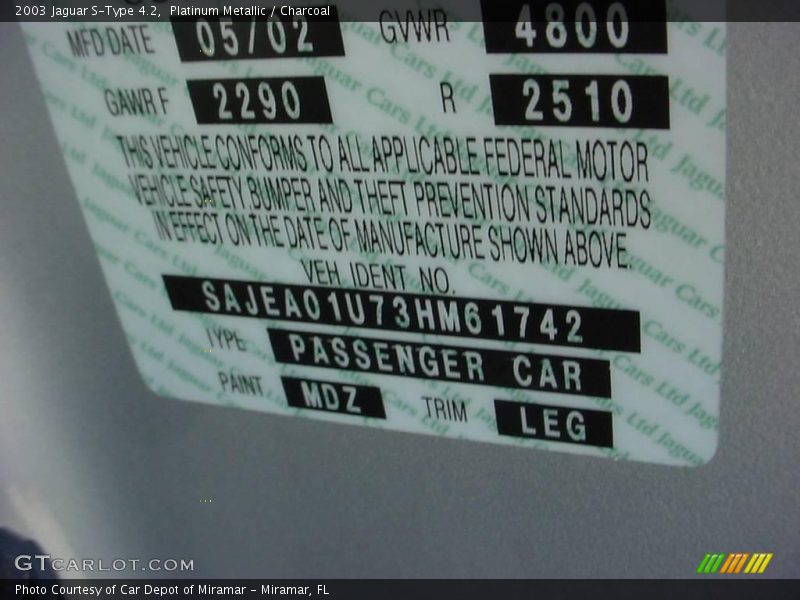 Platinum Metallic / Charcoal 2003 Jaguar S-Type 4.2