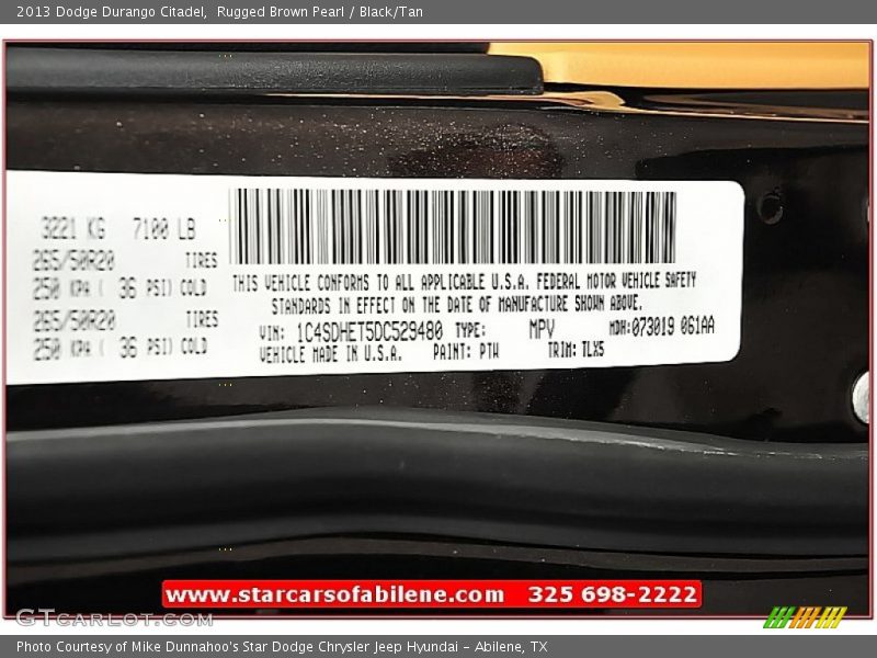 Rugged Brown Pearl / Black/Tan 2013 Dodge Durango Citadel