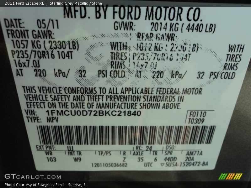 Sterling Grey Metallic / Stone 2011 Ford Escape XLT