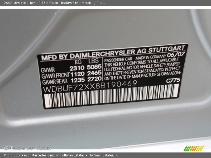 2008 E 550 Sedan Iridium Silver Metallic Color Code 775