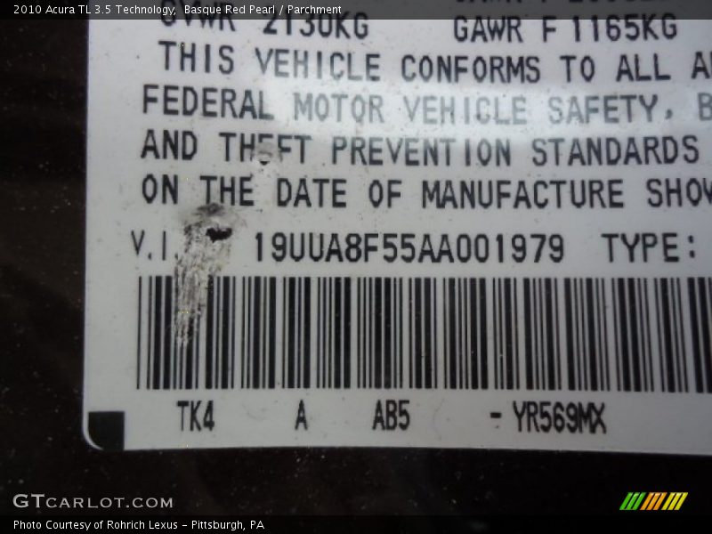Basque Red Pearl / Parchment 2010 Acura TL 3.5 Technology