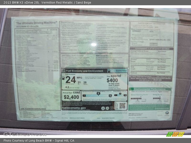  2013 X3 xDrive 28i Window Sticker