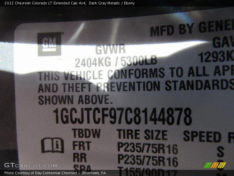 Dark Gray Metallic / Ebony 2012 Chevrolet Colorado LT Extended Cab 4x4
