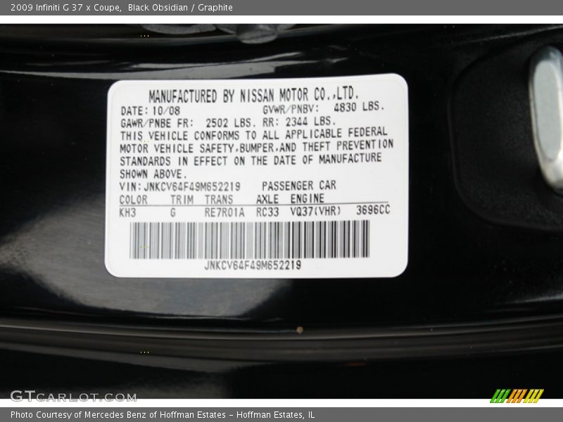 Black Obsidian / Graphite 2009 Infiniti G 37 x Coupe