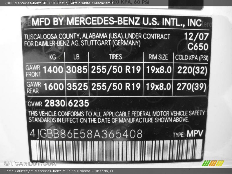 Arctic White / Macadamia 2008 Mercedes-Benz ML 350 4Matic