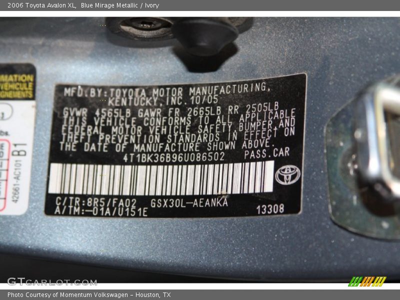 Blue Mirage Metallic / Ivory 2006 Toyota Avalon XL