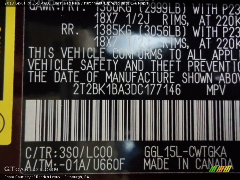 Claret Red Mica / Parchment/Espresso Birds Eye Maple 2013 Lexus RX 350 AWD