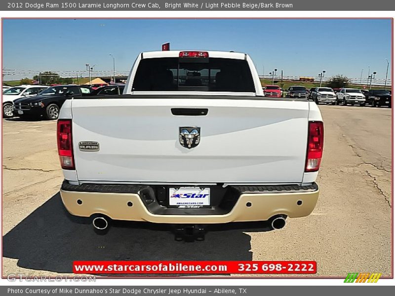 Bright White / Light Pebble Beige/Bark Brown 2012 Dodge Ram 1500 Laramie Longhorn Crew Cab