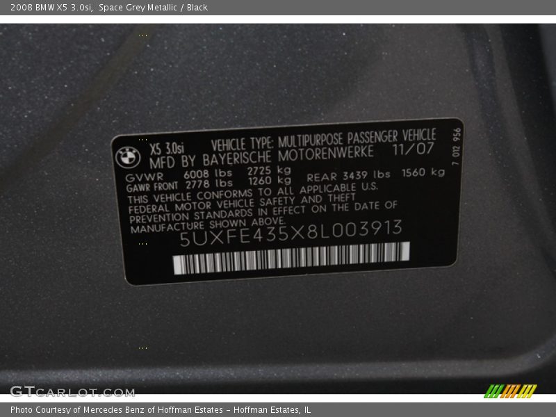 Space Grey Metallic / Black 2008 BMW X5 3.0si