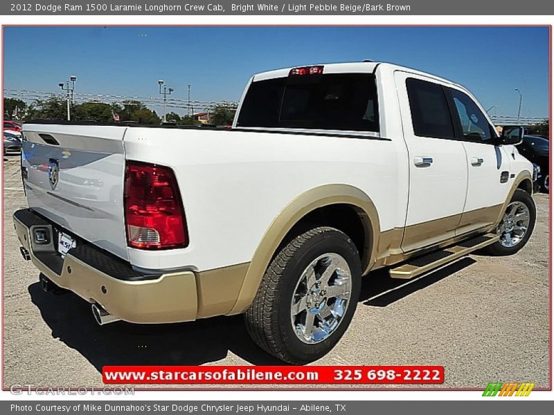 Bright White / Light Pebble Beige/Bark Brown 2012 Dodge Ram 1500 Laramie Longhorn Crew Cab