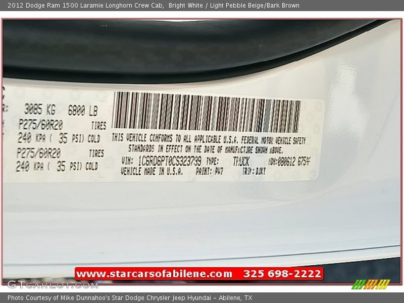 Bright White / Light Pebble Beige/Bark Brown 2012 Dodge Ram 1500 Laramie Longhorn Crew Cab