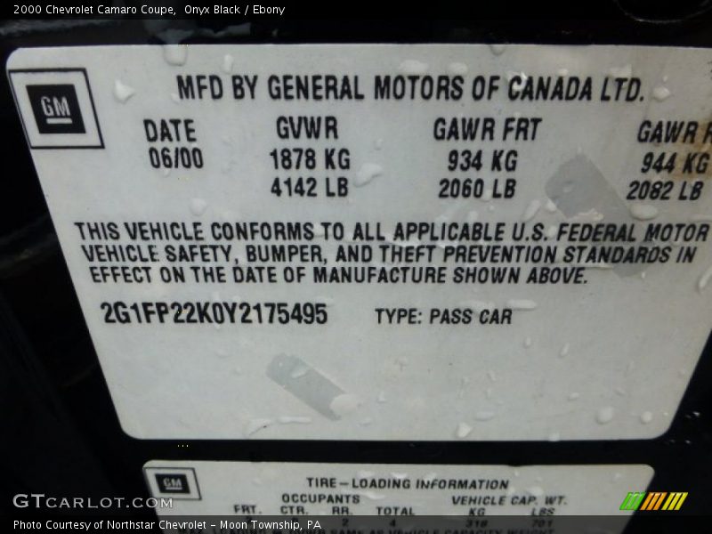 Onyx Black / Ebony 2000 Chevrolet Camaro Coupe