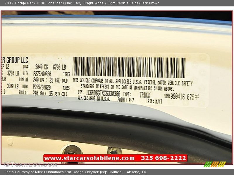 Bright White / Light Pebble Beige/Bark Brown 2012 Dodge Ram 1500 Lone Star Quad Cab