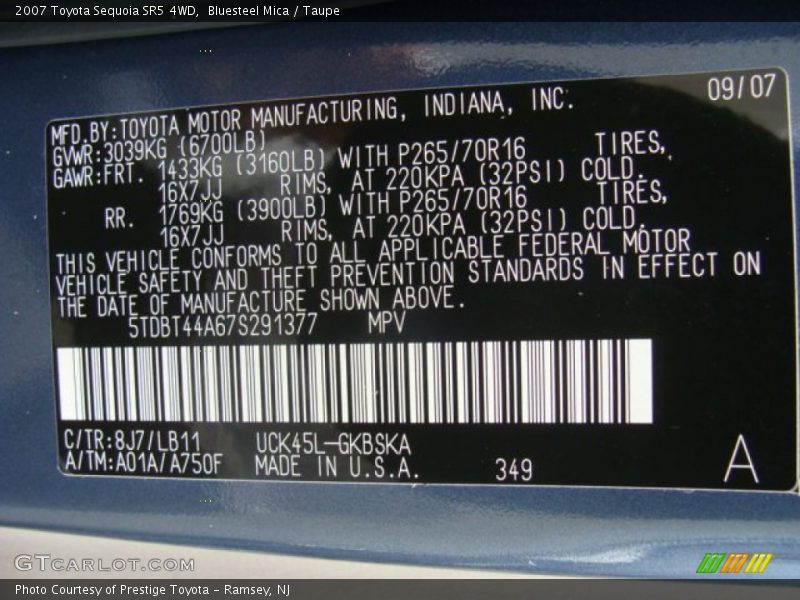 Bluesteel Mica / Taupe 2007 Toyota Sequoia SR5 4WD