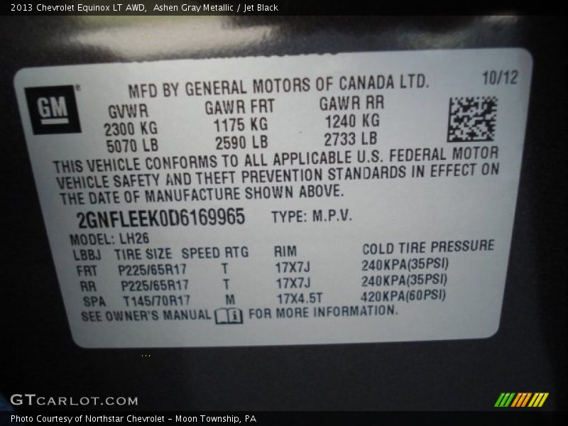 Ashen Gray Metallic / Jet Black 2013 Chevrolet Equinox LT AWD