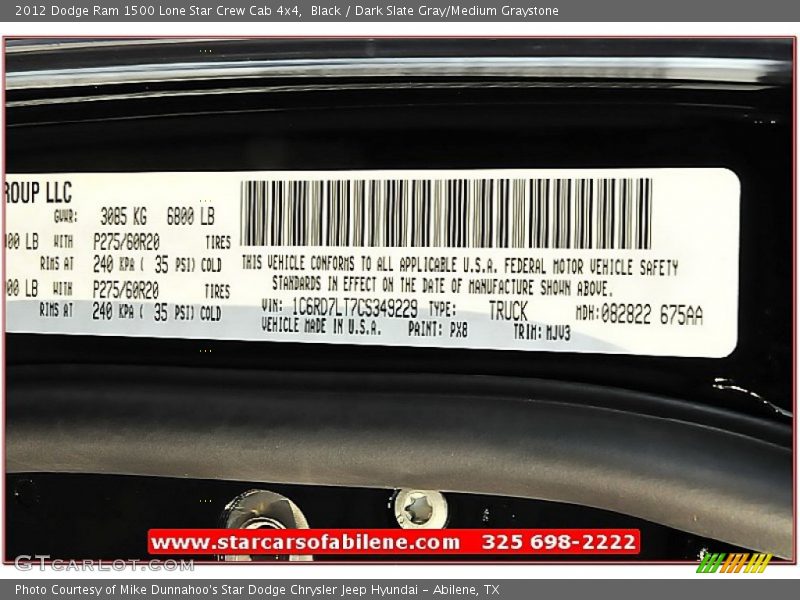 Black / Dark Slate Gray/Medium Graystone 2012 Dodge Ram 1500 Lone Star Crew Cab 4x4