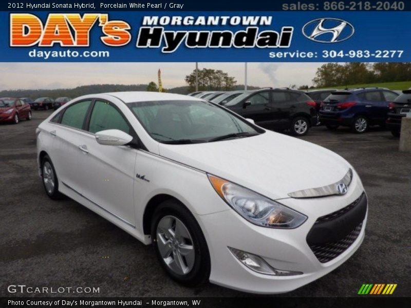 Porcelain White Pearl / Gray 2012 Hyundai Sonata Hybrid