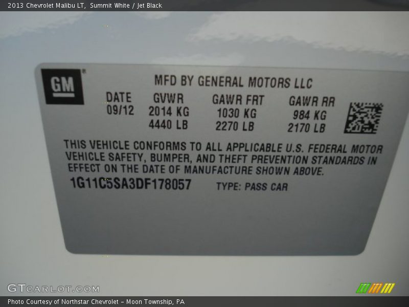 Summit White / Jet Black 2013 Chevrolet Malibu LT