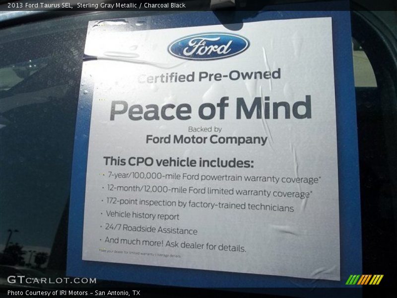 Sterling Gray Metallic / Charcoal Black 2013 Ford Taurus SEL