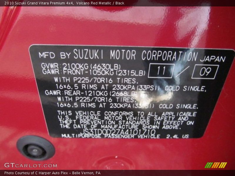 Volcano Red Metallic / Black 2010 Suzuki Grand Vitara Premium 4x4