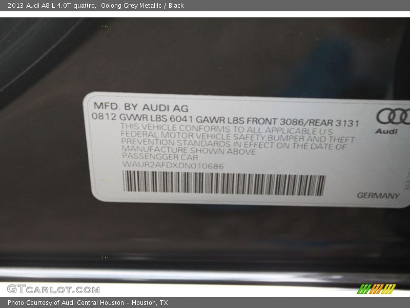 Oolong Grey Metallic / Black 2013 Audi A8 L 4.0T quattro