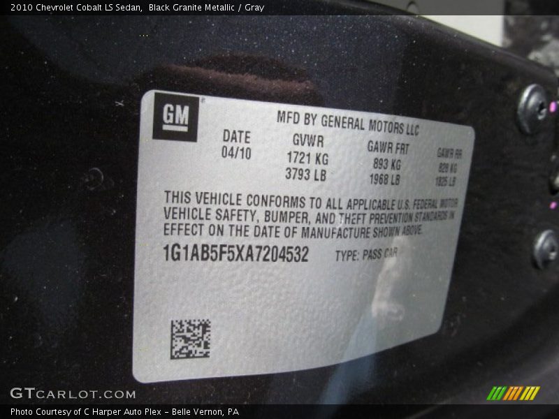 Black Granite Metallic / Gray 2010 Chevrolet Cobalt LS Sedan