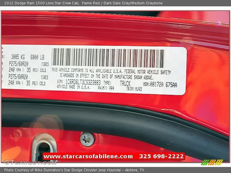 Flame Red / Dark Slate Gray/Medium Graystone 2012 Dodge Ram 1500 Lone Star Crew Cab