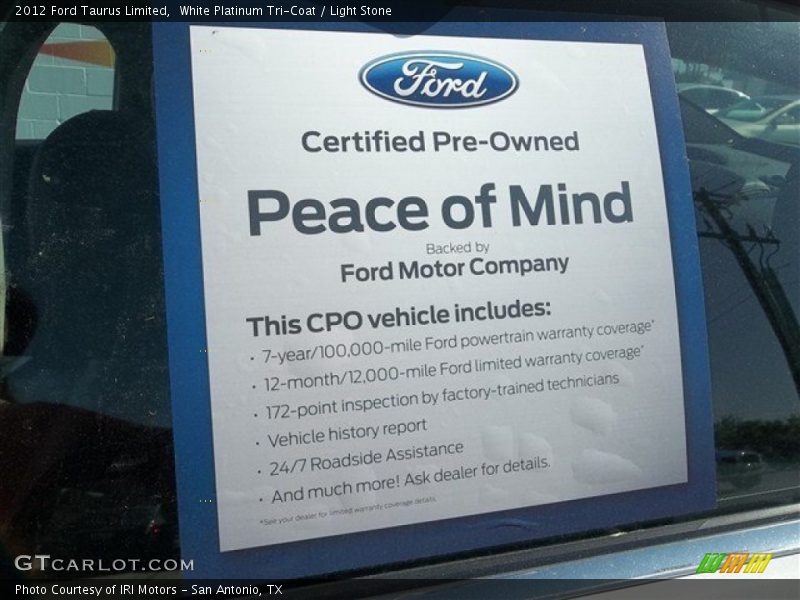 White Platinum Tri-Coat / Light Stone 2012 Ford Taurus Limited