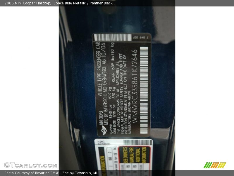 Space Blue Metallic / Panther Black 2006 Mini Cooper Hardtop