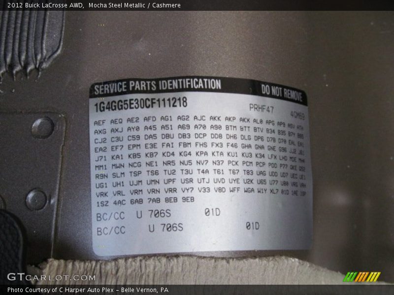 2012 LaCrosse AWD Mocha Steel Metallic Color Code 706S