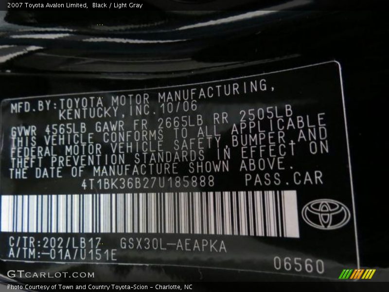 Black / Light Gray 2007 Toyota Avalon Limited