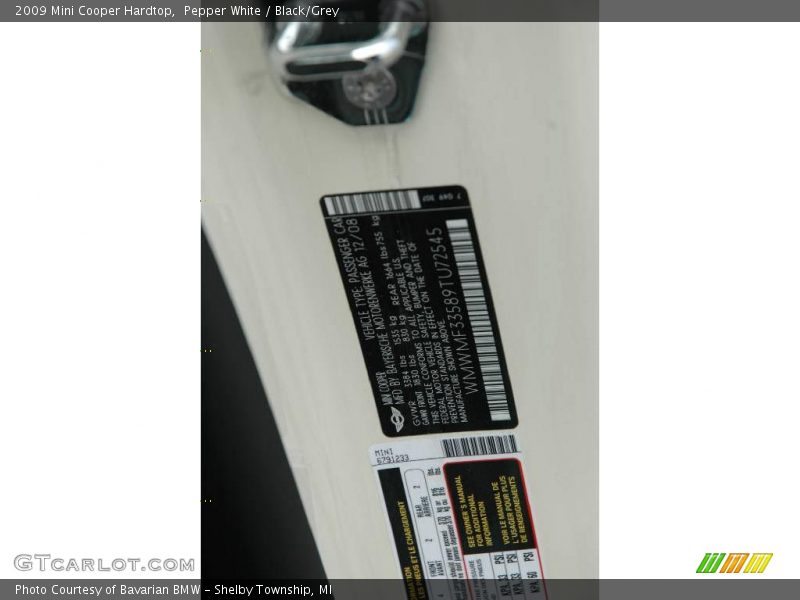 Pepper White / Black/Grey 2009 Mini Cooper Hardtop