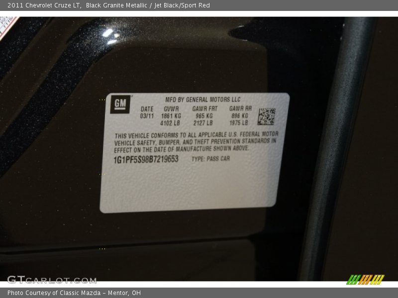 Black Granite Metallic / Jet Black/Sport Red 2011 Chevrolet Cruze LT