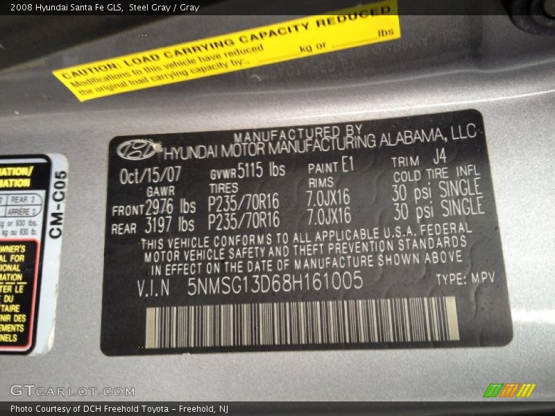 Steel Gray / Gray 2008 Hyundai Santa Fe GLS