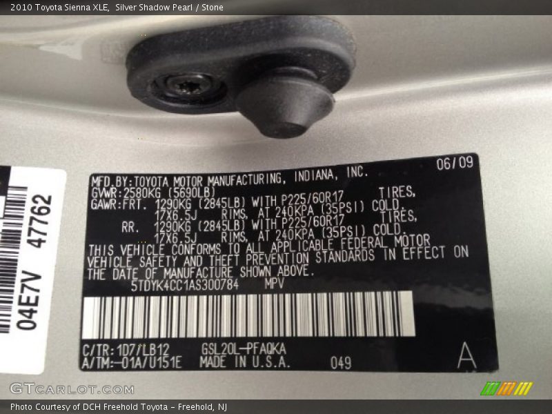 Silver Shadow Pearl / Stone 2010 Toyota Sienna XLE