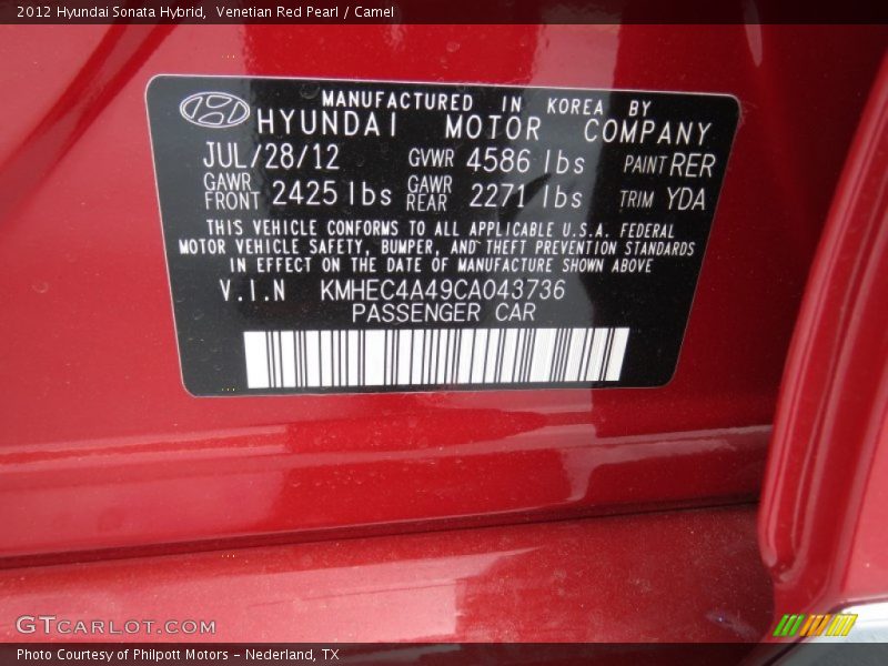 Venetian Red Pearl / Camel 2012 Hyundai Sonata Hybrid