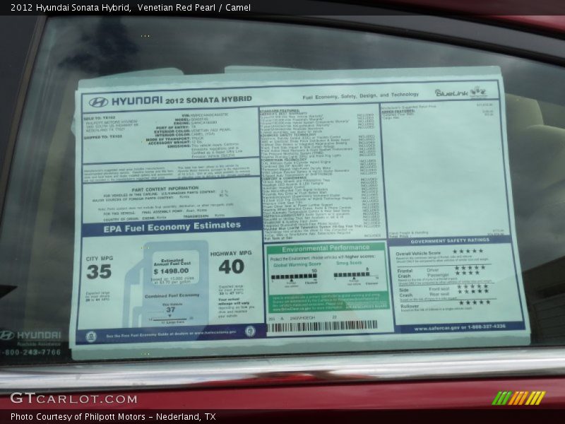 Venetian Red Pearl / Camel 2012 Hyundai Sonata Hybrid