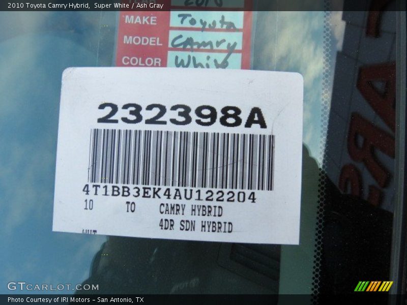 Super White / Ash Gray 2010 Toyota Camry Hybrid