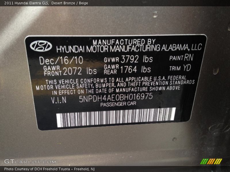 Desert Bronze / Beige 2011 Hyundai Elantra GLS