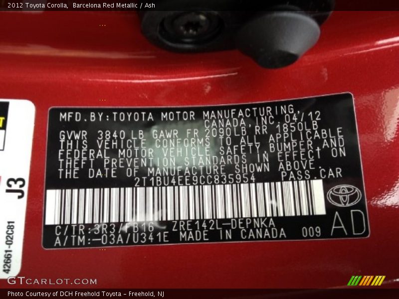 Barcelona Red Metallic / Ash 2012 Toyota Corolla