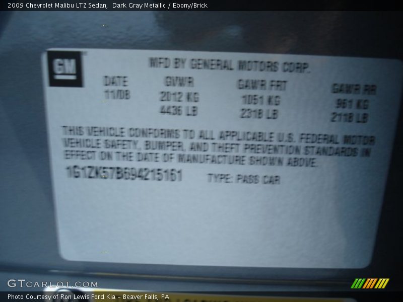 Dark Gray Metallic / Ebony/Brick 2009 Chevrolet Malibu LTZ Sedan