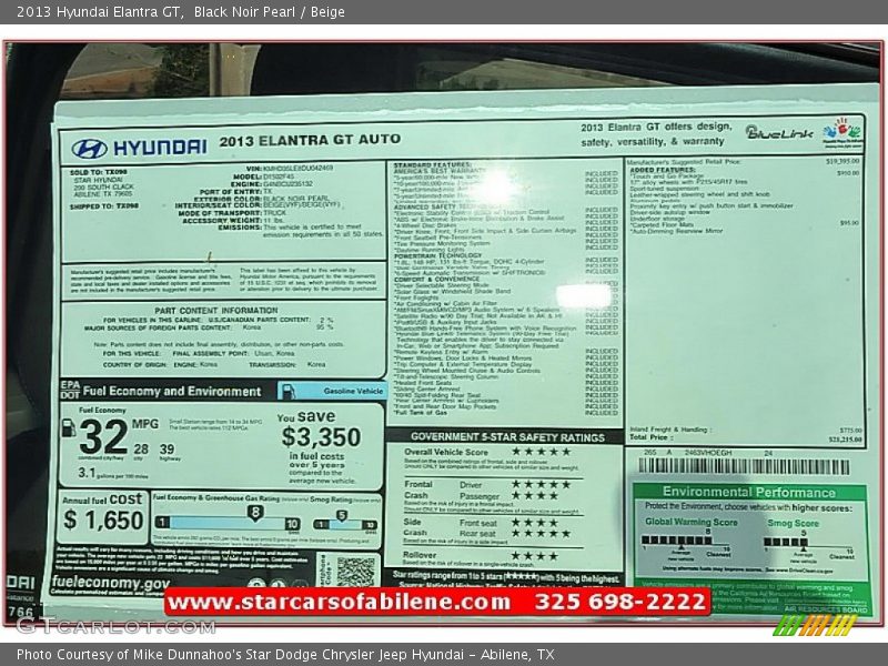Black Noir Pearl / Beige 2013 Hyundai Elantra GT
