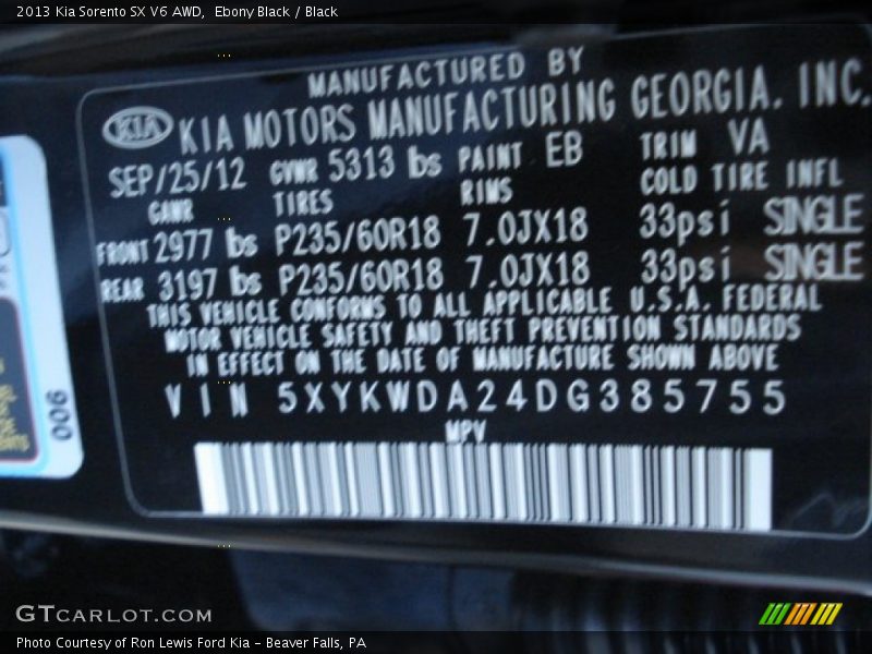 Ebony Black / Black 2013 Kia Sorento SX V6 AWD