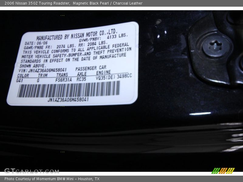 Magnetic Black Pearl / Charcoal Leather 2006 Nissan 350Z Touring Roadster