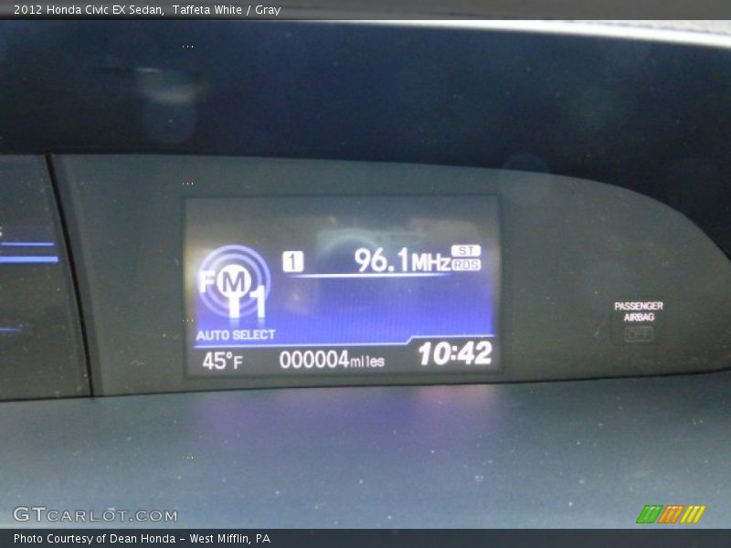 Taffeta White / Gray 2012 Honda Civic EX Sedan