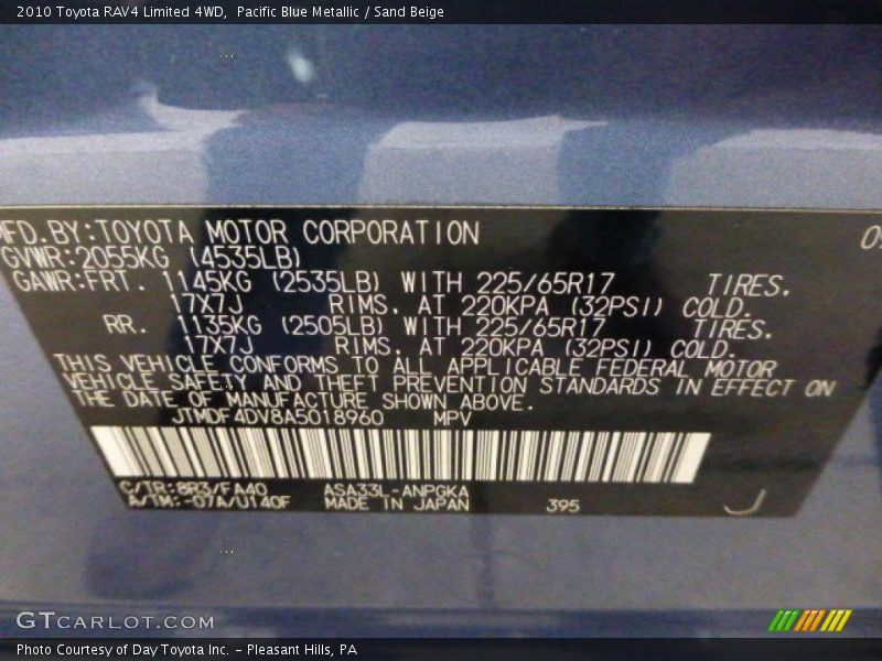 Pacific Blue Metallic / Sand Beige 2010 Toyota RAV4 Limited 4WD